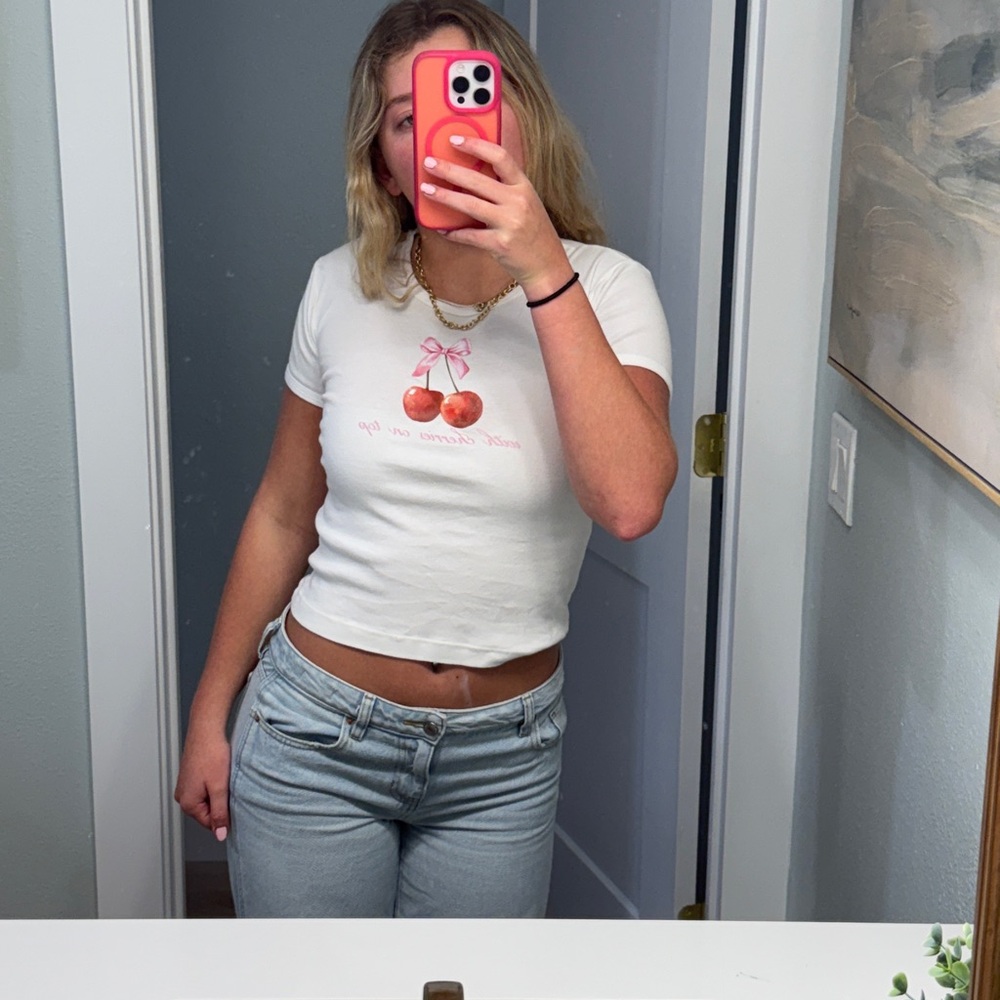 White Cherry Print Women's Top